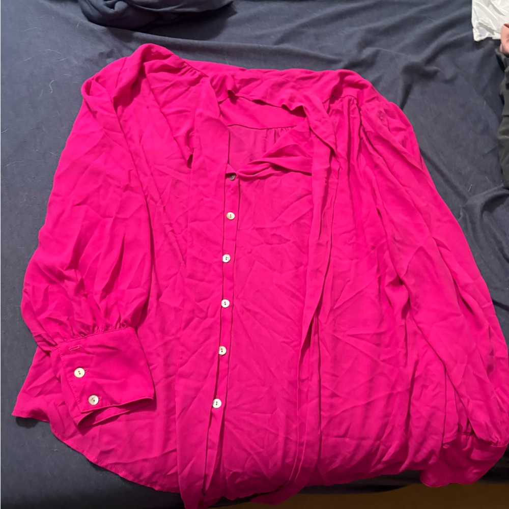 Karen Kane Fuchsia Blouse tie neck nwot